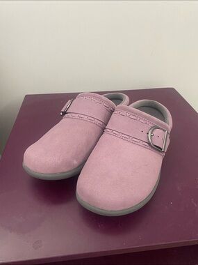 Revitalign Pink Suede Buckle Mule Shoes